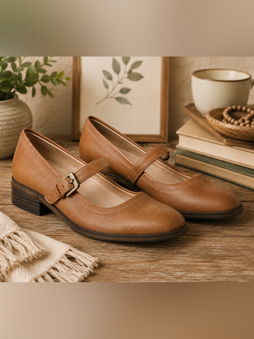 SOUL Naturalizer Ramona Tan Faux Leather Mary Jane Flats NWOB Size 9W